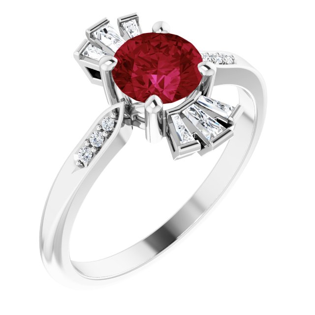 Platinum Lab-Grown Ruby & 1/6 CTW Natural Diamond Ring